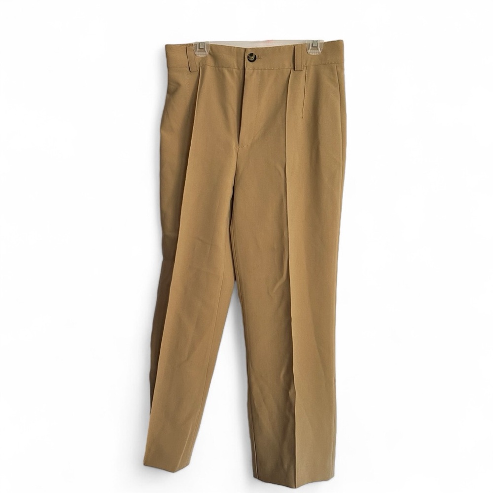 ZARA L High-Rise Wide Leg Tan Pleated Dress Pants Trousers Hardly Worn